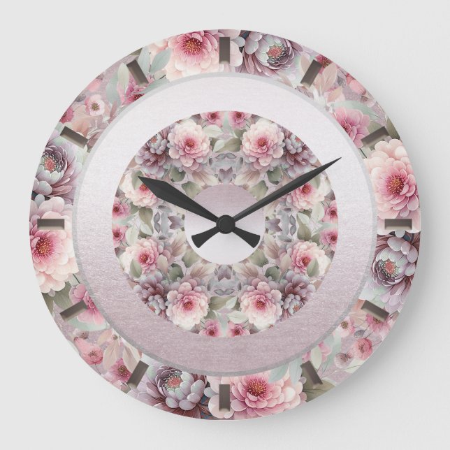 Reloj de pared floral blanco rosado moderno (Anverso)