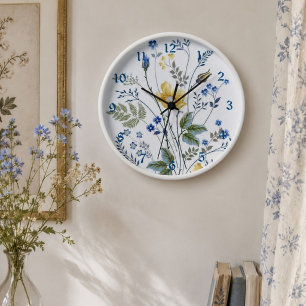 Reloj de pared floral botánico de flores silvestre