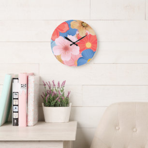 Reloj de pared floral botánico vibrante de primave