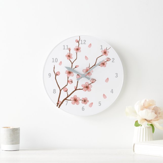 Reloj de pared floral con flores de cerezo (Hogar)