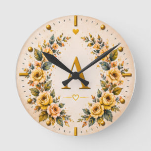 Reloj de pared floral con letra personalizada A