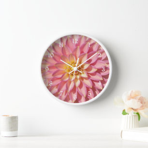 Reloj De Pared Floral Dahlia rosa claro