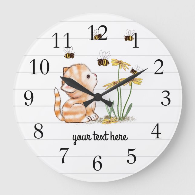 Reloj de pared floral de abejas gatitas (Anverso)