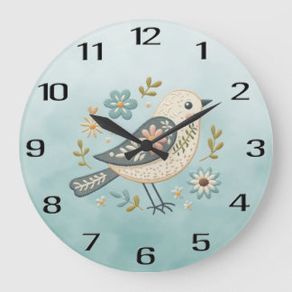 Reloj de pared floral de ave verde pequeña