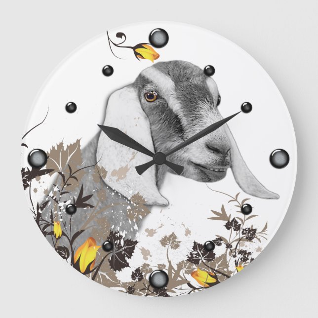 Reloj de pared floral de dibujo de cabra nubia (Anverso)