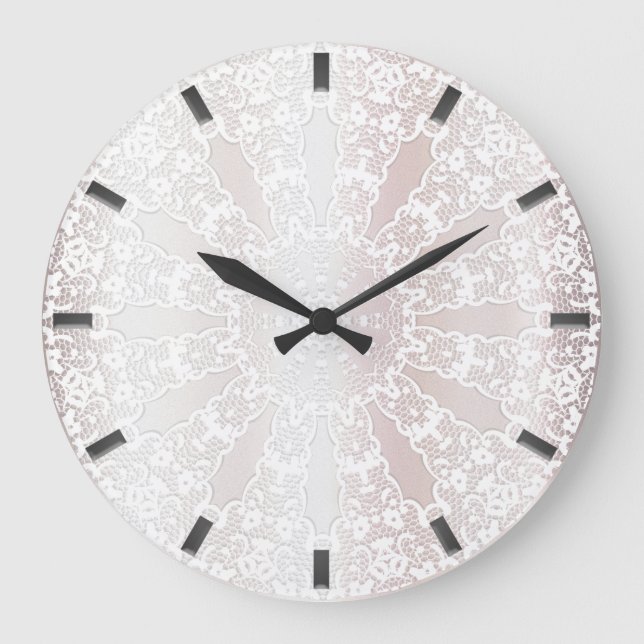 Reloj de pared floral de encaje blanco elegante (Anverso)