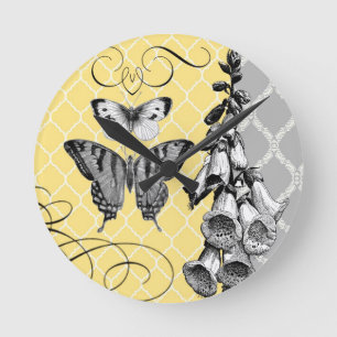 Reloj de pared floral de foxglove gráfico de época