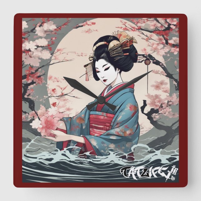 Reloj de pared floral de Geisha (Anverso)