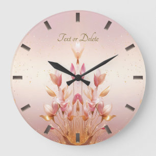 Reloj de pared floral de hojas doradas rosadas