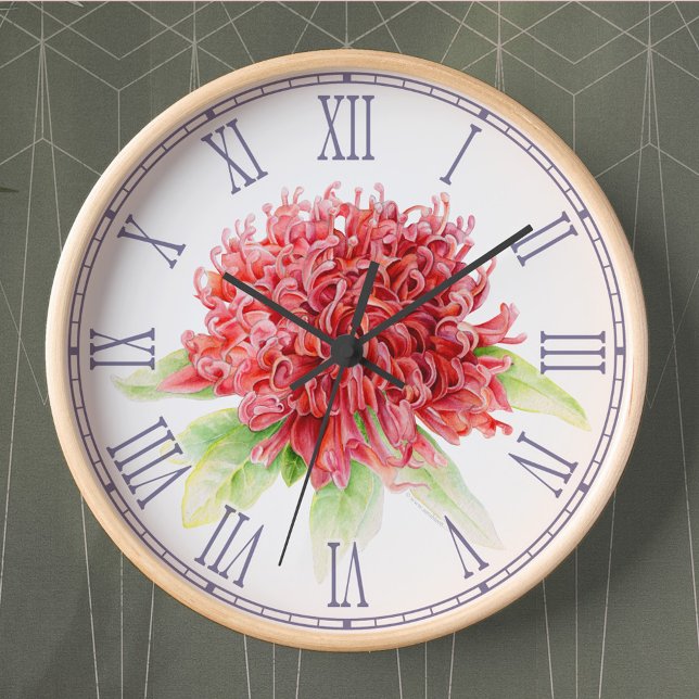 Reloj de pared floral de la acuarela roja del (Subido por el creador)