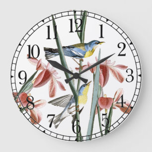Reloj de pared floral de la fauna de los pájaros