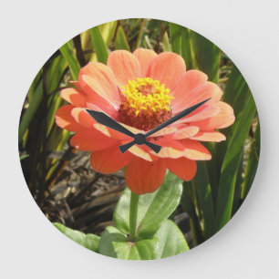 Reloj de pared floral de la naranja Zinnia
