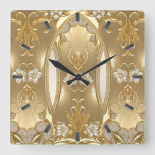 Reloj de pared floral de oro