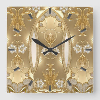 Reloj de pared floral de oro