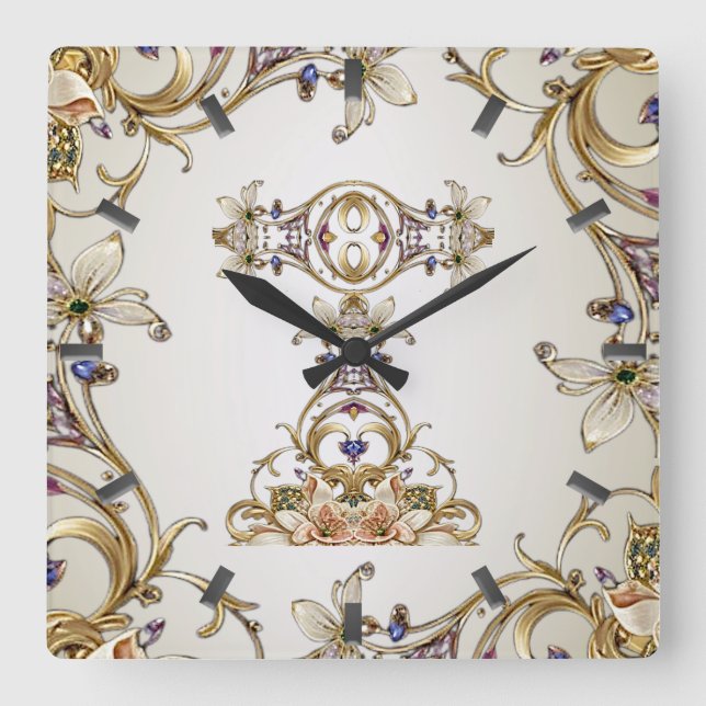 Reloj de pared floral de oro blanco (Anverso)
