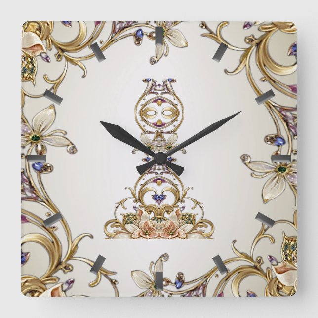 Reloj de pared floral de oro blanco (Anverso)