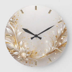 Reloj de pared floral de oro blanco