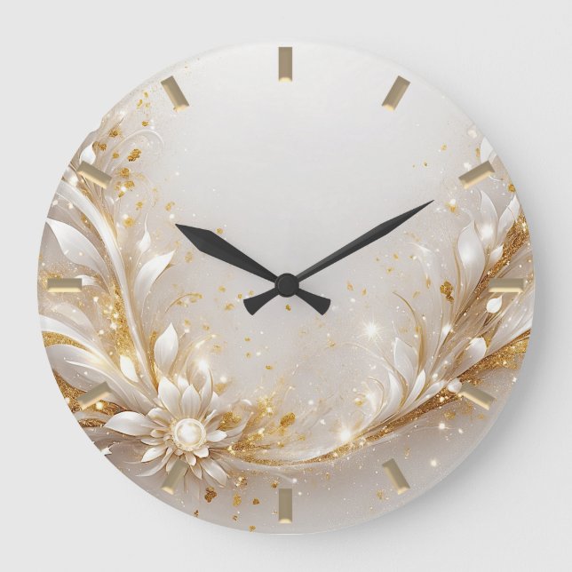 Reloj de pared floral de oro blanco (Anverso)