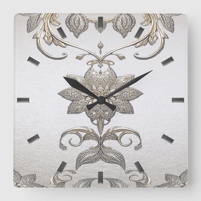 Reloj de pared floral de oro plateado (Anverso)