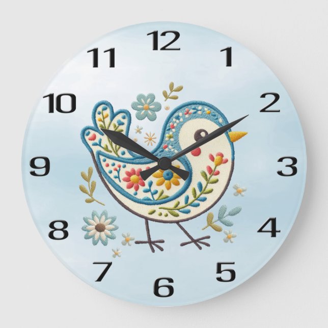 Reloj de pared floral de pájaro azul (Anverso)