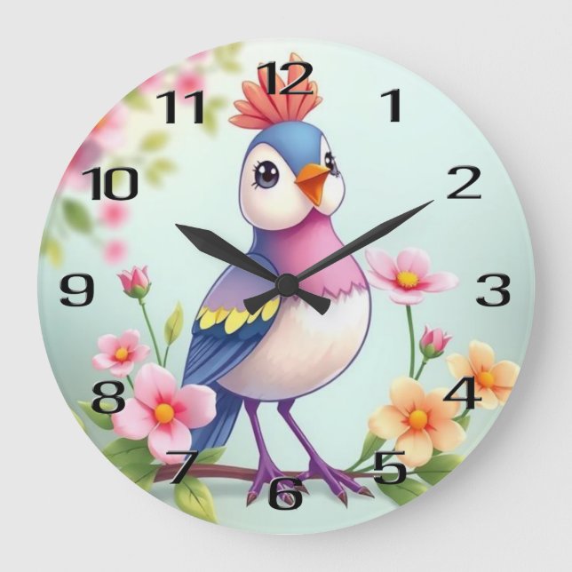 Reloj de pared floral de pájaro azul pálido (Anverso)