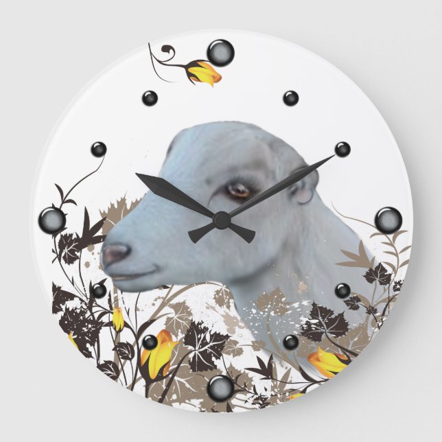 Reloj de pared floral de pintura de cabra de LaMan (Anverso)