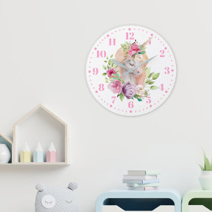 Reloj de pared floral de unicornio para niños