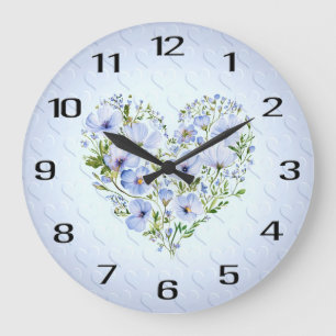 Reloj de pared floral del corazón azul