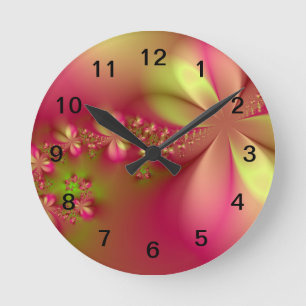 Reloj de pared floral del fractal del rosa y del