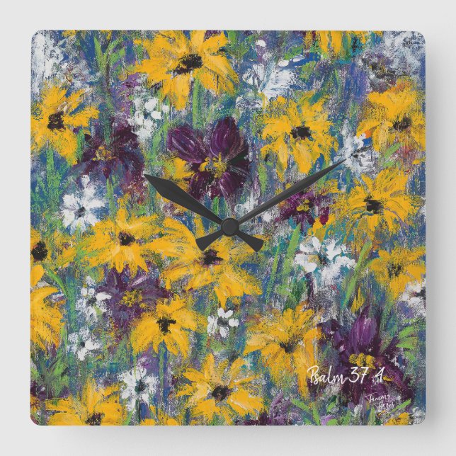 Reloj de pared floral delgado - Salmo 37:4 (Anverso)