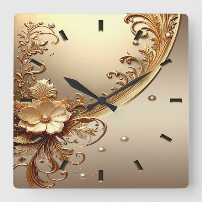 Reloj de pared floral dorado ornamentado (Anverso)