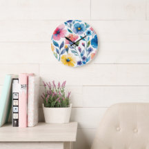 Reloj de pared floral estilo acuarela