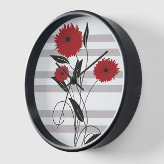 Reloj De Pared Floral gris y negro rojo moderno bonito