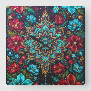 Reloj de pared floral mandala colorido   Decoració