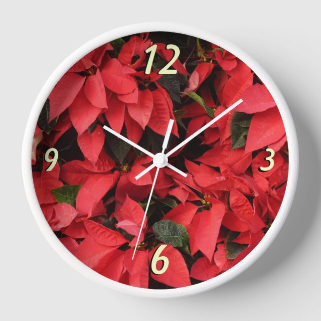 Reloj De Pared Floral navideña de Navidades de la Poinsettias Roj (Anverso)