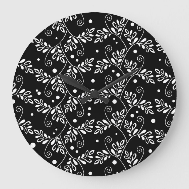 Reloj de pared floral negro retro (Anverso)