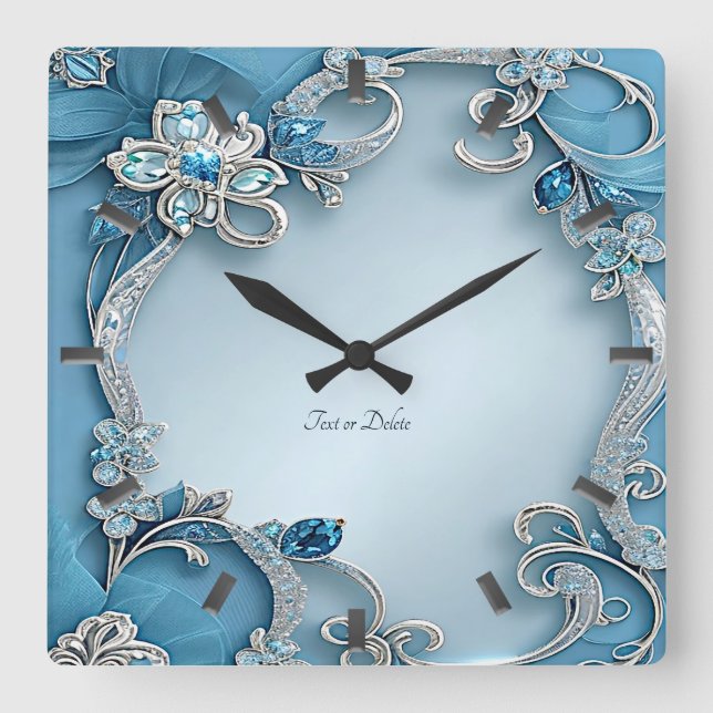 Reloj de pared floral ornamentado azul (Anverso)