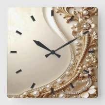 Reloj de pared floral ornamentado en oro elegante