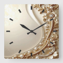 Reloj de pared floral ornamentado en oro elegante
