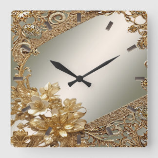 Reloj de pared floral ornato de oro moderno