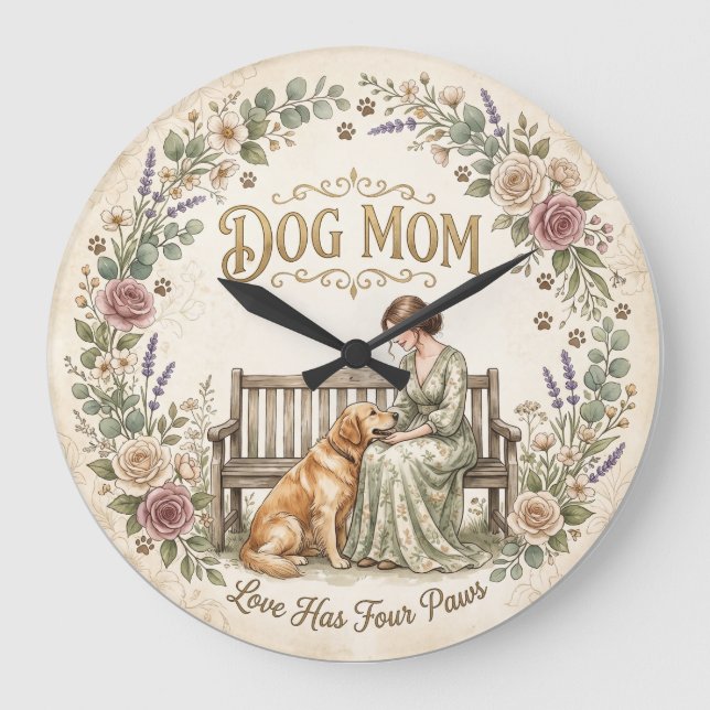 Reloj de pared floral para mamá de perro (Anverso)