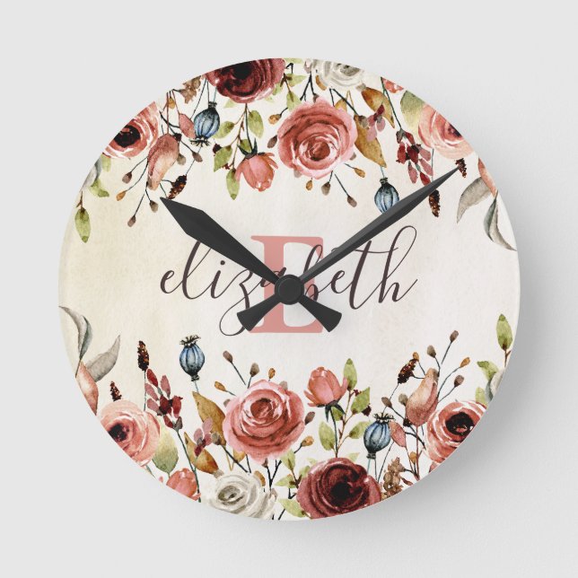 Reloj de pared floral personalizado (Anverso)