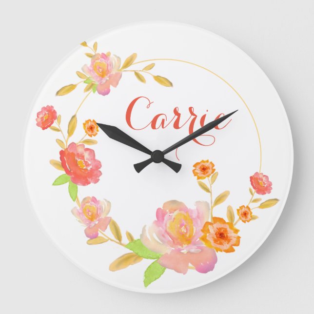 Reloj de pared floral personalizado (Anverso)