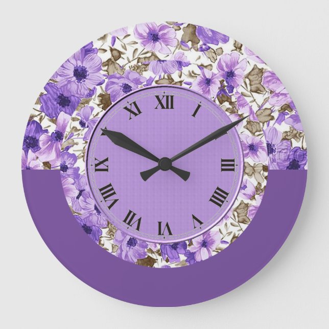Reloj de pared floral púrpura y blanca 2 (Anverso)