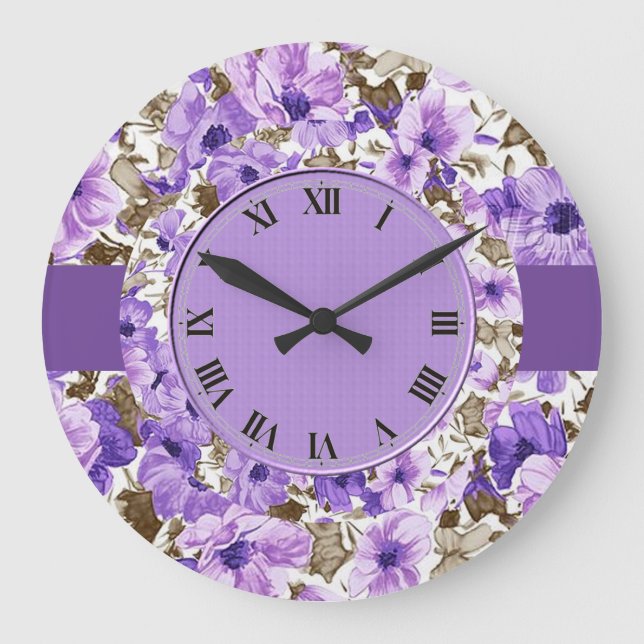 Reloj de pared floral púrpura y blanco bonito 3 (Anverso)