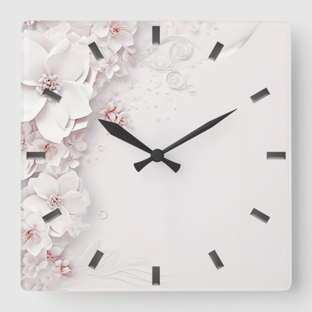 Reloj de pared floral rosa de Rubor de marfil (Anverso)