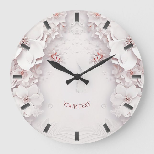 Reloj de pared floral rosa de Rubor de marfil (Anverso)