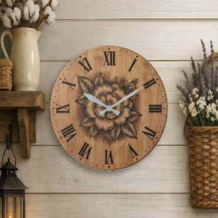 Reloj de Pared Floral Rosa   Decoración Rústica de