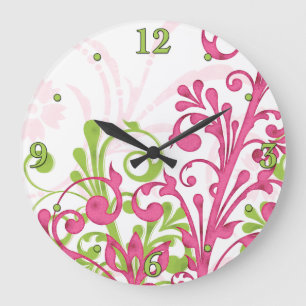 Reloj de pared floral rosado, verde, blanco