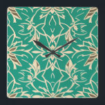 Reloj de pared floral verde azulado Art Deco<br><div class="desc">Perfecto para el amante del Art Deco.</div>